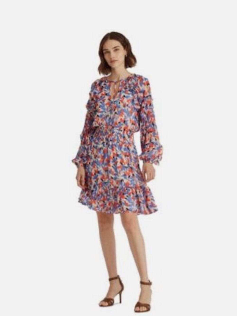 Lauren Ralph Lauren Floral Crinkled Georgette Ruffle Dress size 4